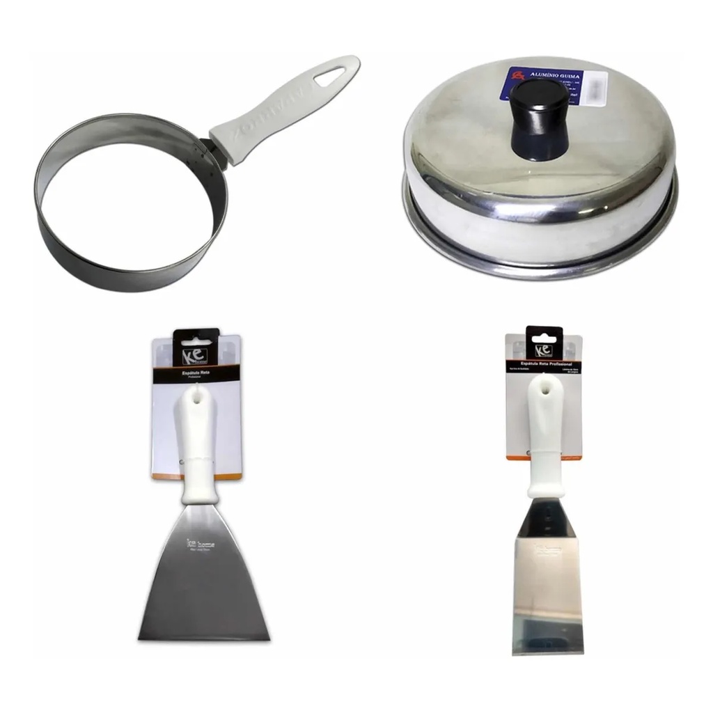 Kit Hambúrguer Abafador, Modelador de Ovo e 2 Espátulas