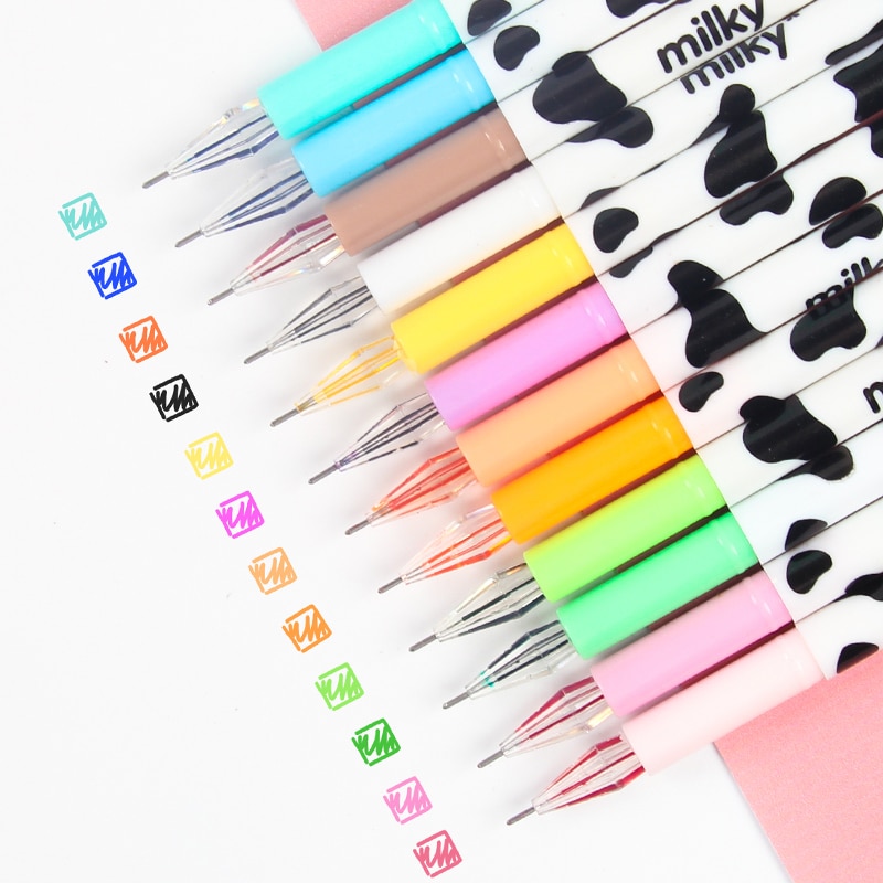 12 Pçs / Lote Caneta Gel Cow Milky Canetas Escolar Zakka Papelaria Material De Escritório Material Escolar