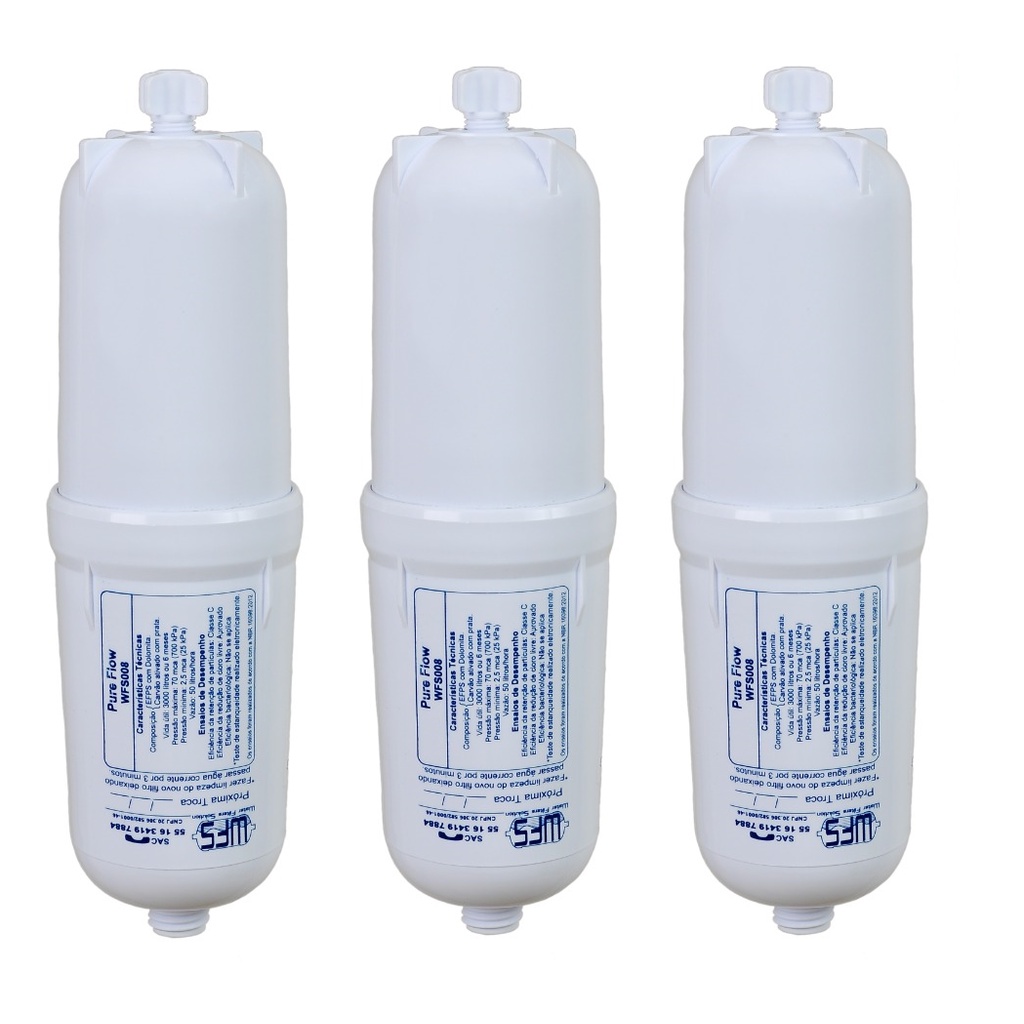 KIT 3 Refil WFS008 compatível com Purificador Bebedouro Todos Modelos Everest