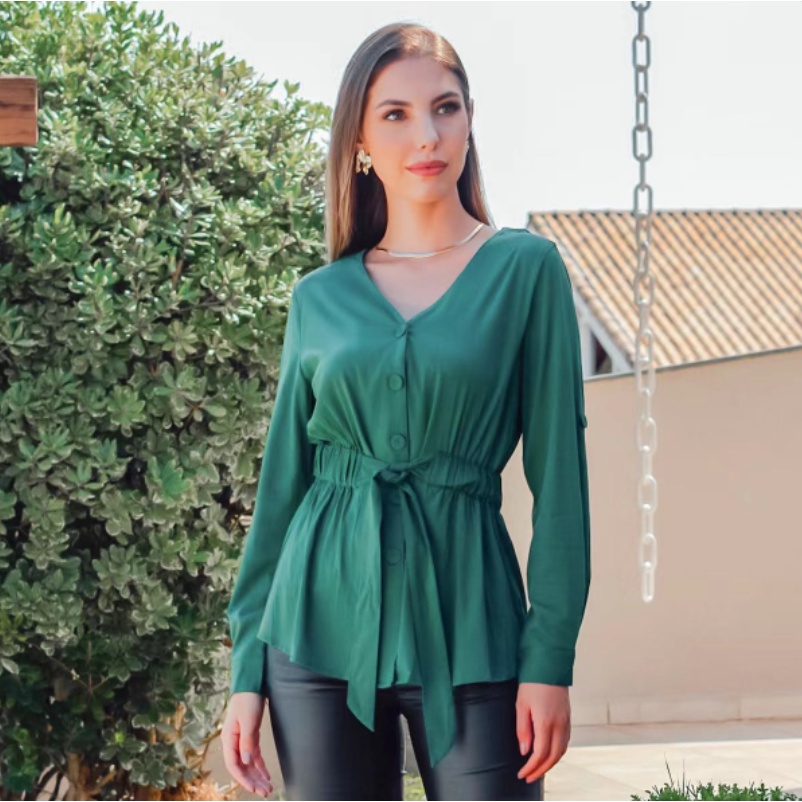 MINI VESTE MANGA LONGA REGULADOR NA CINTURA/MODA CASUAL YJ126