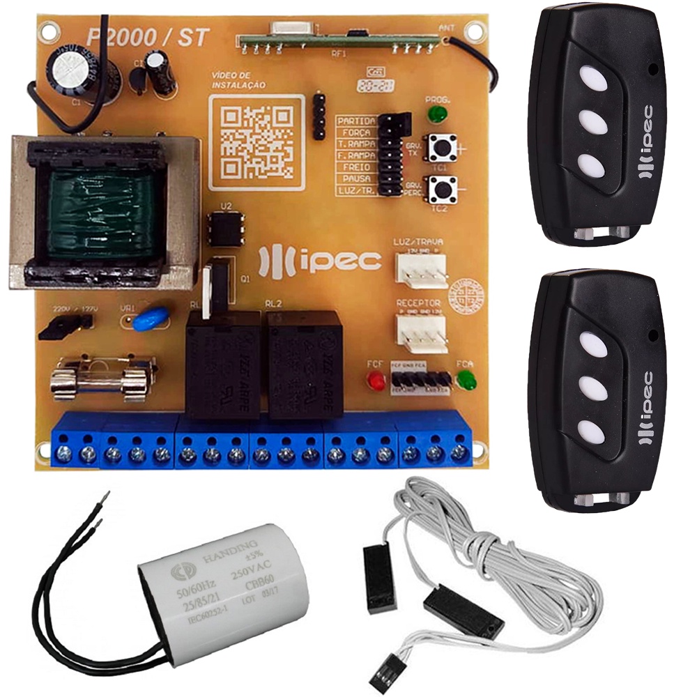 Central Placa Motor Basculante P2000 Compatível Peccinin 2 Controles Capacitor 25UF Sensor Fim Curso