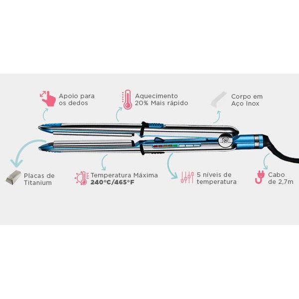 Prancha Chapinha Super Nano Titanium Profissional 465F Salão + Escova Definitiva Titanium Liss  Extreme + Argan