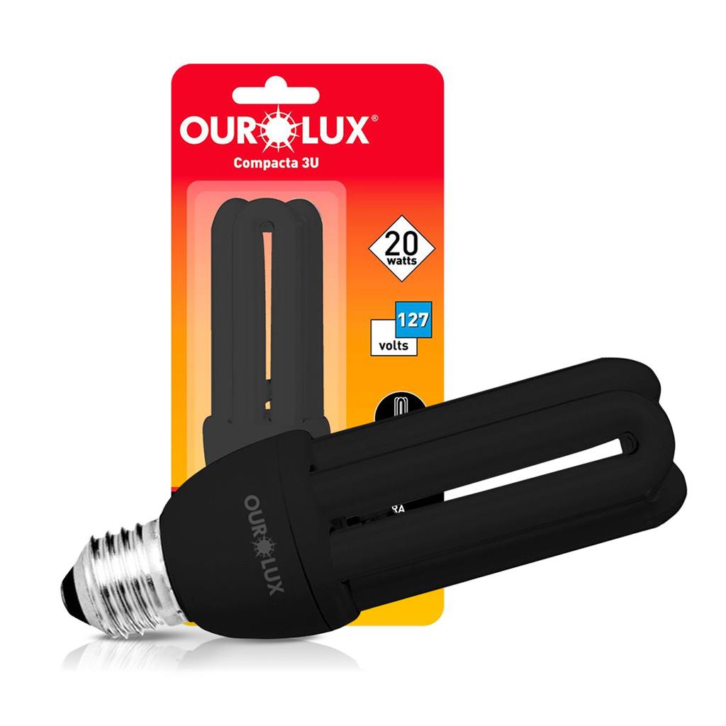 Lampada Luz Negra Compacta 3U 20w 127v Ourolux
