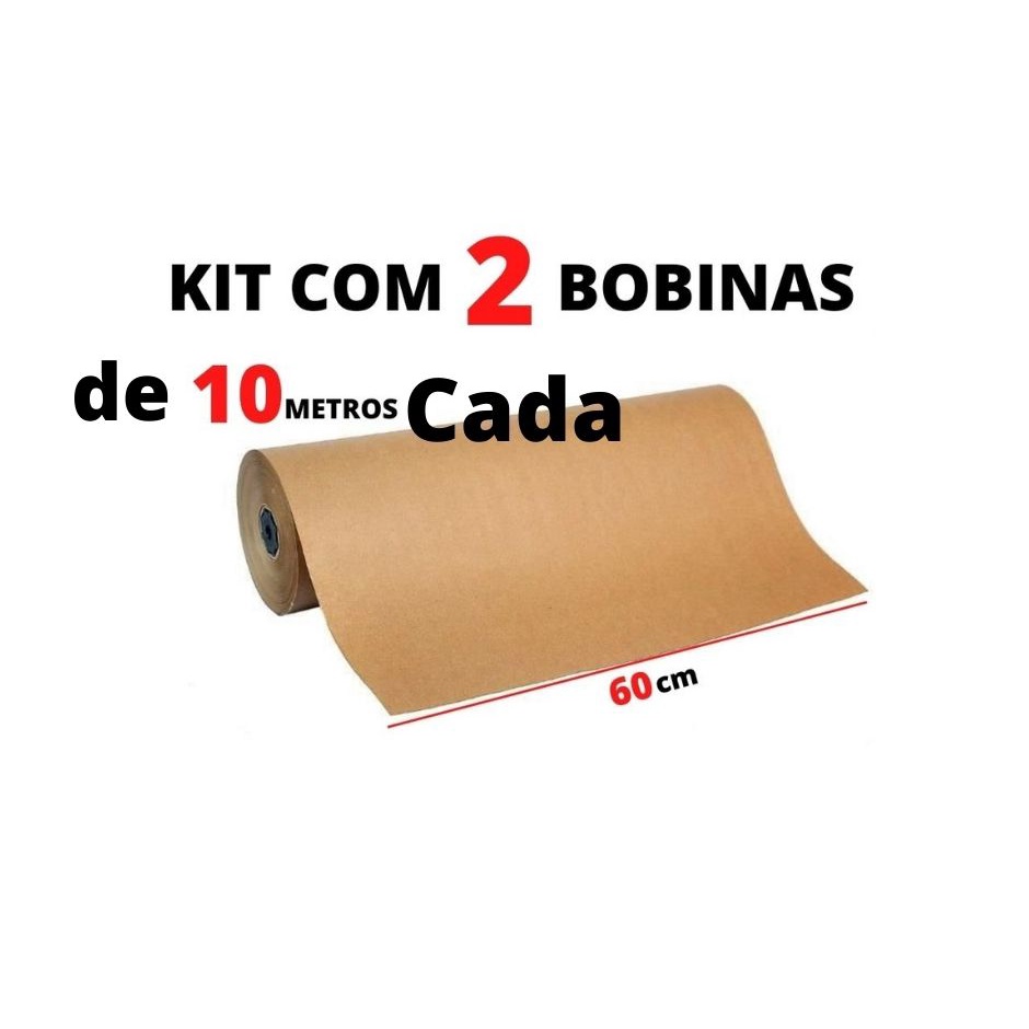Papel Kraft 80g c/ 60cm de largura x 10 Metros de comprimento p/ embalagem ( Monolúcido ) Kit com 2 BOBINAS em Oferta na Shopee