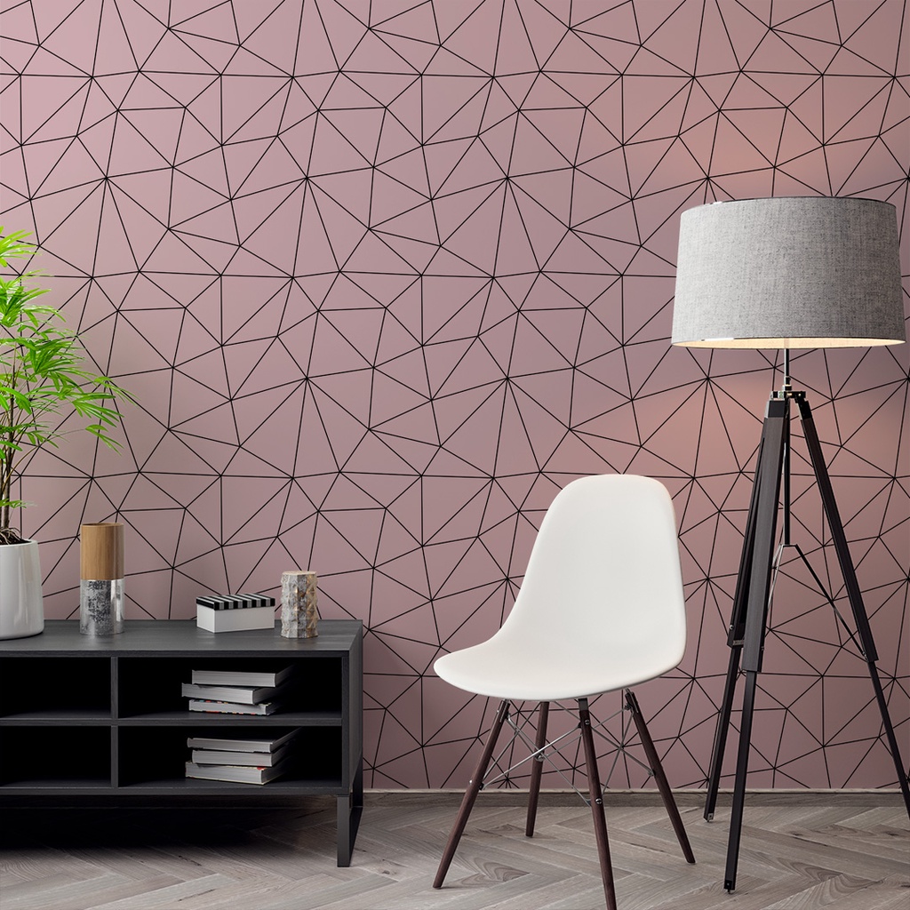 Papel de Parede Adesivo Zara Silver Linhas Pretas Com Fundo Rosa Decoração Lavável Sala Quarto 3D - Pro Decor