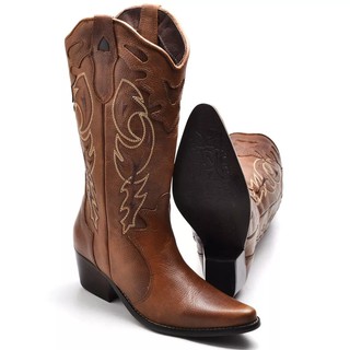 Bota Country Texana Feminina Montaria Couro Bico Fino em Oferta na Shopee