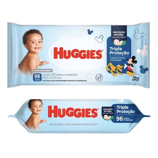 Lenço / Toalhas umedecidas Huggies 88 unidades Tripla Proteção Promoção Produto para higiene infantil baby bebê toque macio sem álcool com aloe vera