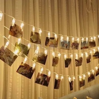 Varal De Fotos Cordão Branco Quente Luminoso 3m   20 Leds Pilha ou USB