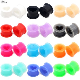 Alisouy 2pcs Silicone Flexível Orelha De Túnel De Carne De Coração Plugues De Medição Suave Maca Expansora Brincos Ocos Jóias Corporais