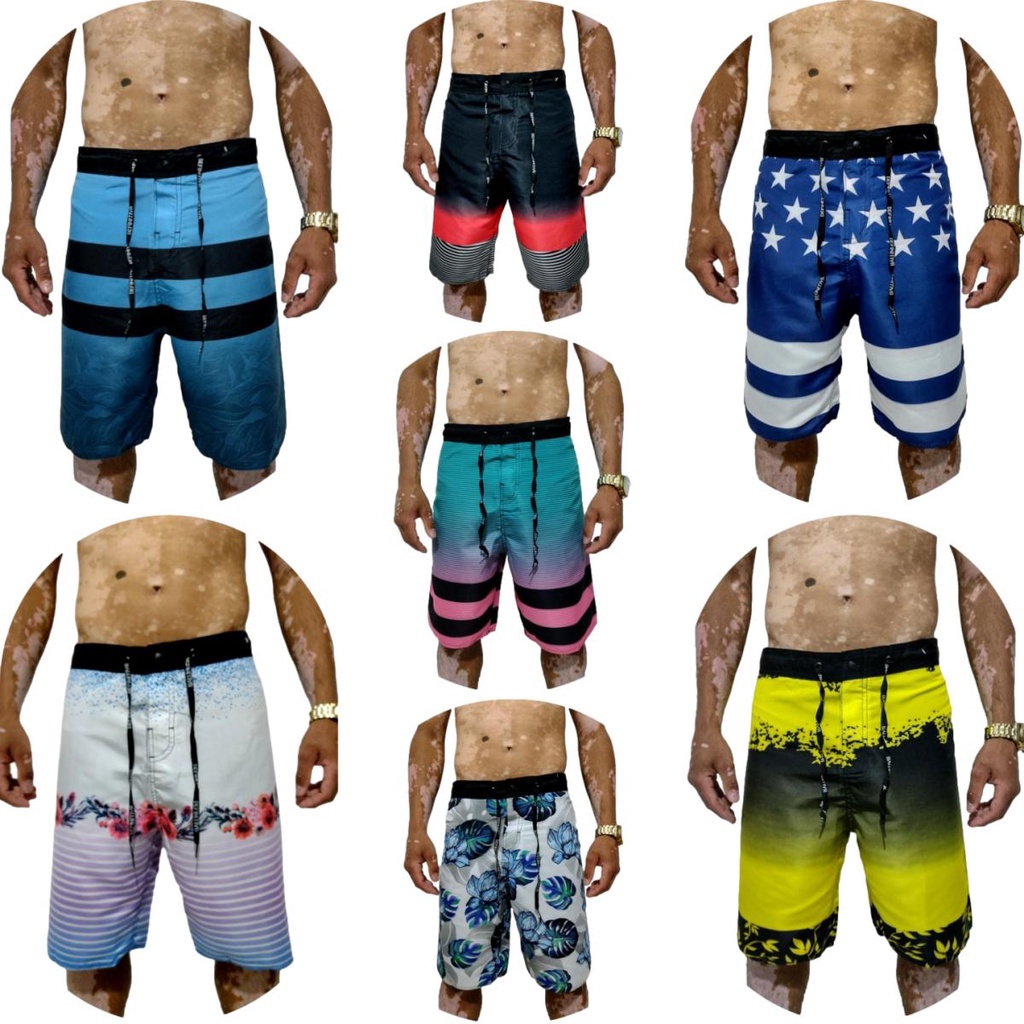 Bermuda Surf Elastano Estampada Tactel  Masculina Verão Praia Atividade Física