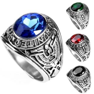 Anel Masculino Em Aço Inoxidável Modelo Militar Com Diamante
