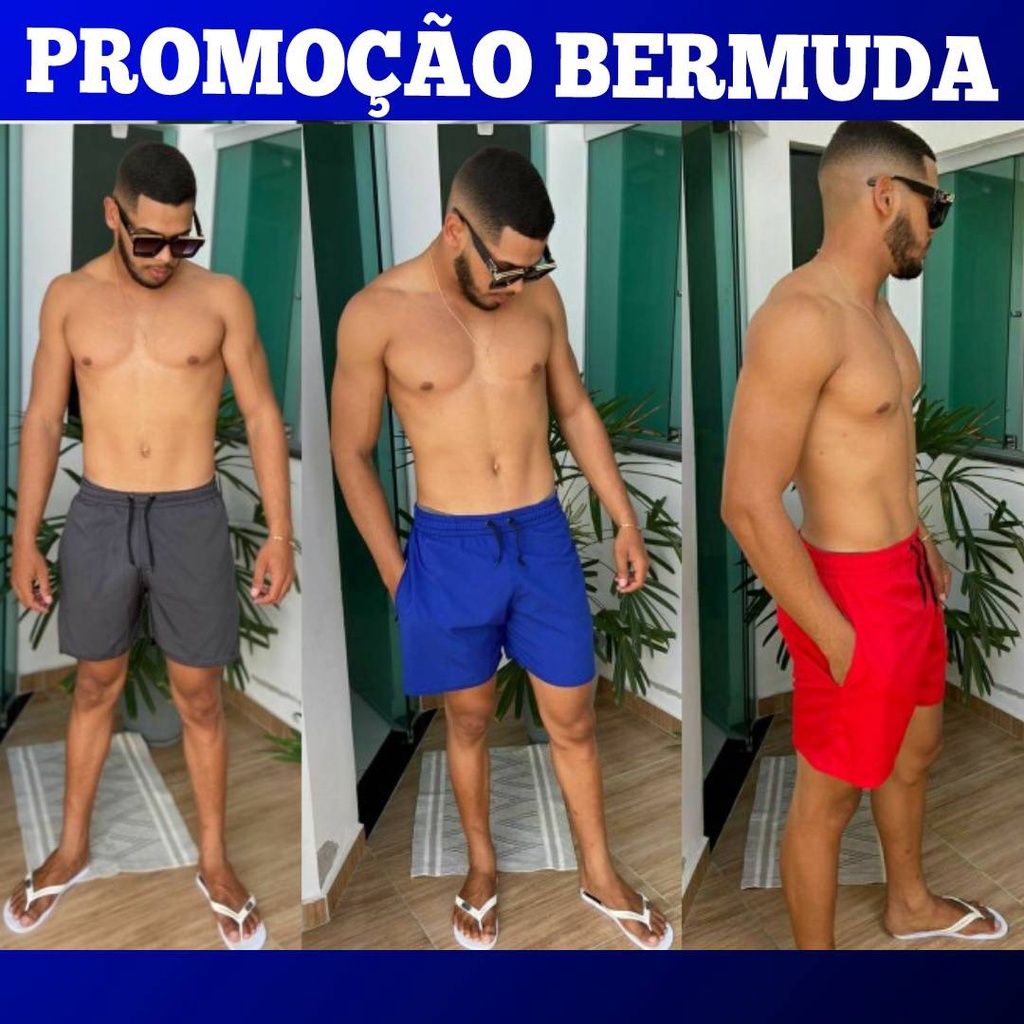 Bermuda Masculina TACTEL C/ ELASTANO Bolso Laterais e Traseiro