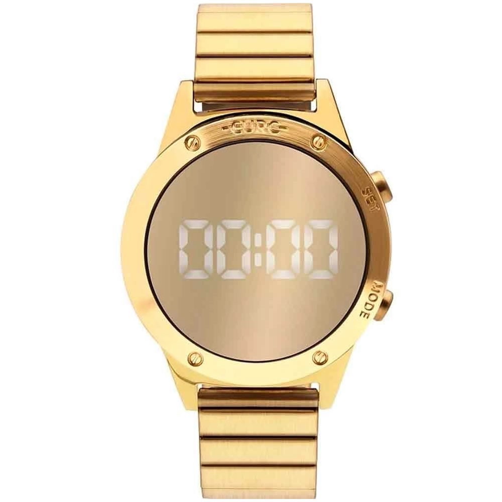 relógio LED Euro Feminino Fashion Fit Reflexos Dourado - EUJHS31BAB com batom Bourjois