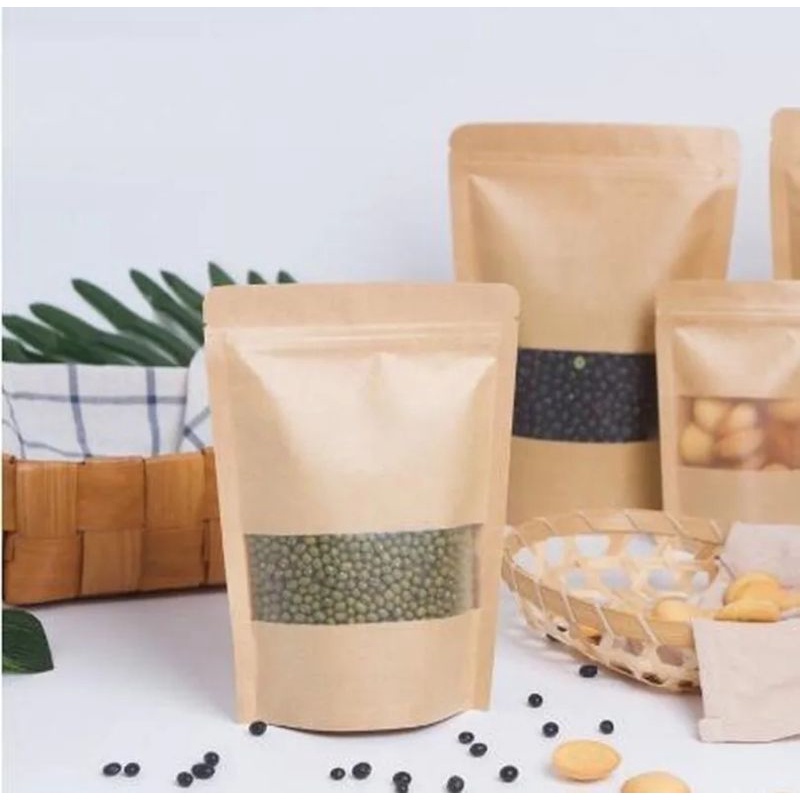 Saco Kraft Stand Up Pouch c/ Visor Zip 14x22x4 c/ 50 unidades