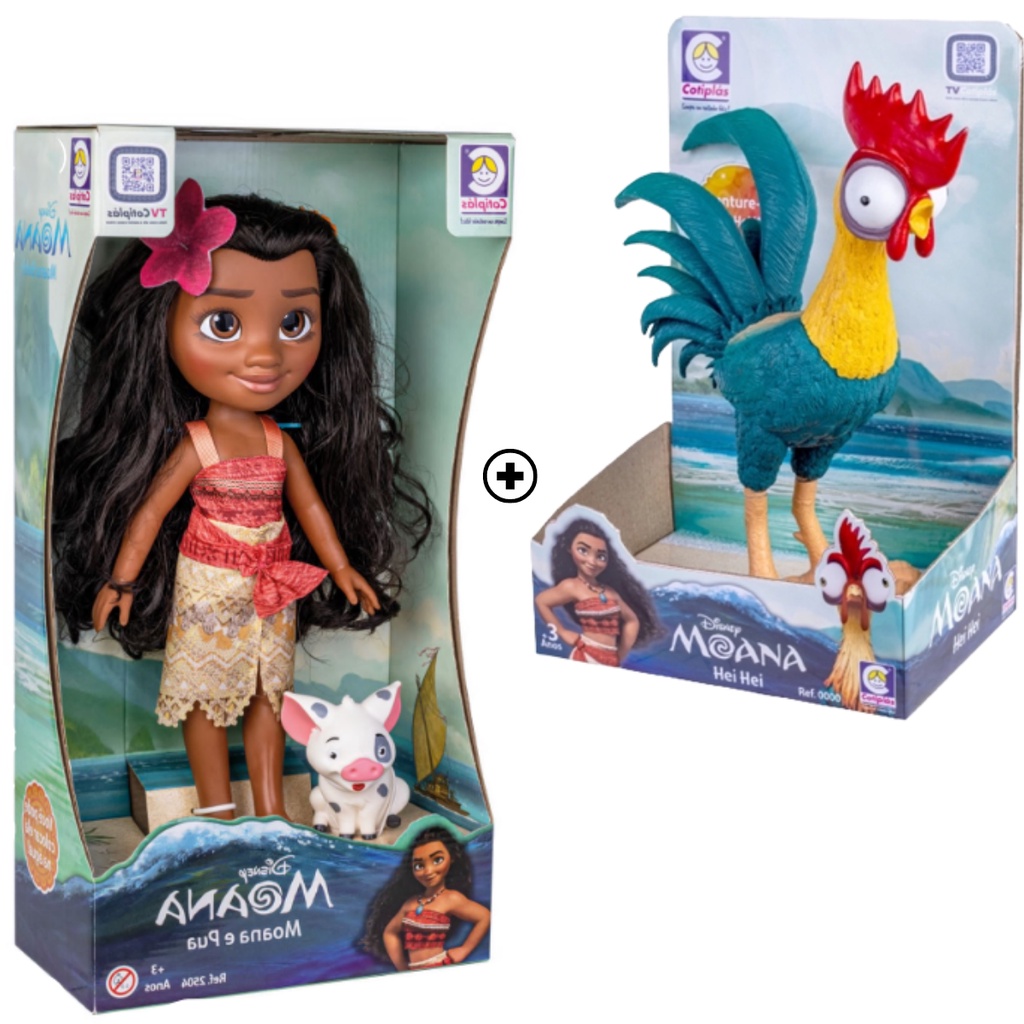 Boneca Moana Princesa Disney Com Porquinho Pua + Galo Hei Hei Infantil Que Pode Ir Na Água Disney Brinquedos Cotiplas