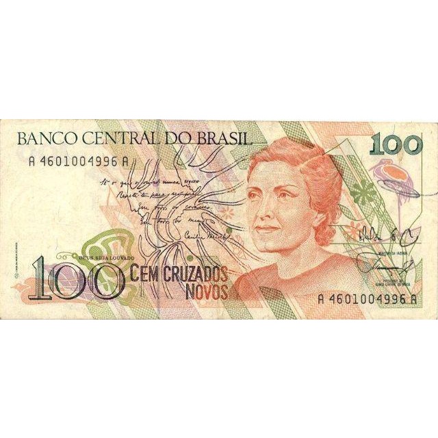 CÉDULAS BRASILEIRAS - 100 CRUZADOS NOVOS - Cecília Meireles [Maílson Ferreira da Nóbrega]