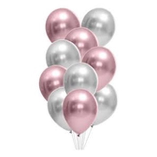 Balão Bexiga 5 Pol -10 Unid Rosa Rose +10 Unid Prata  Cromado Metalizado.