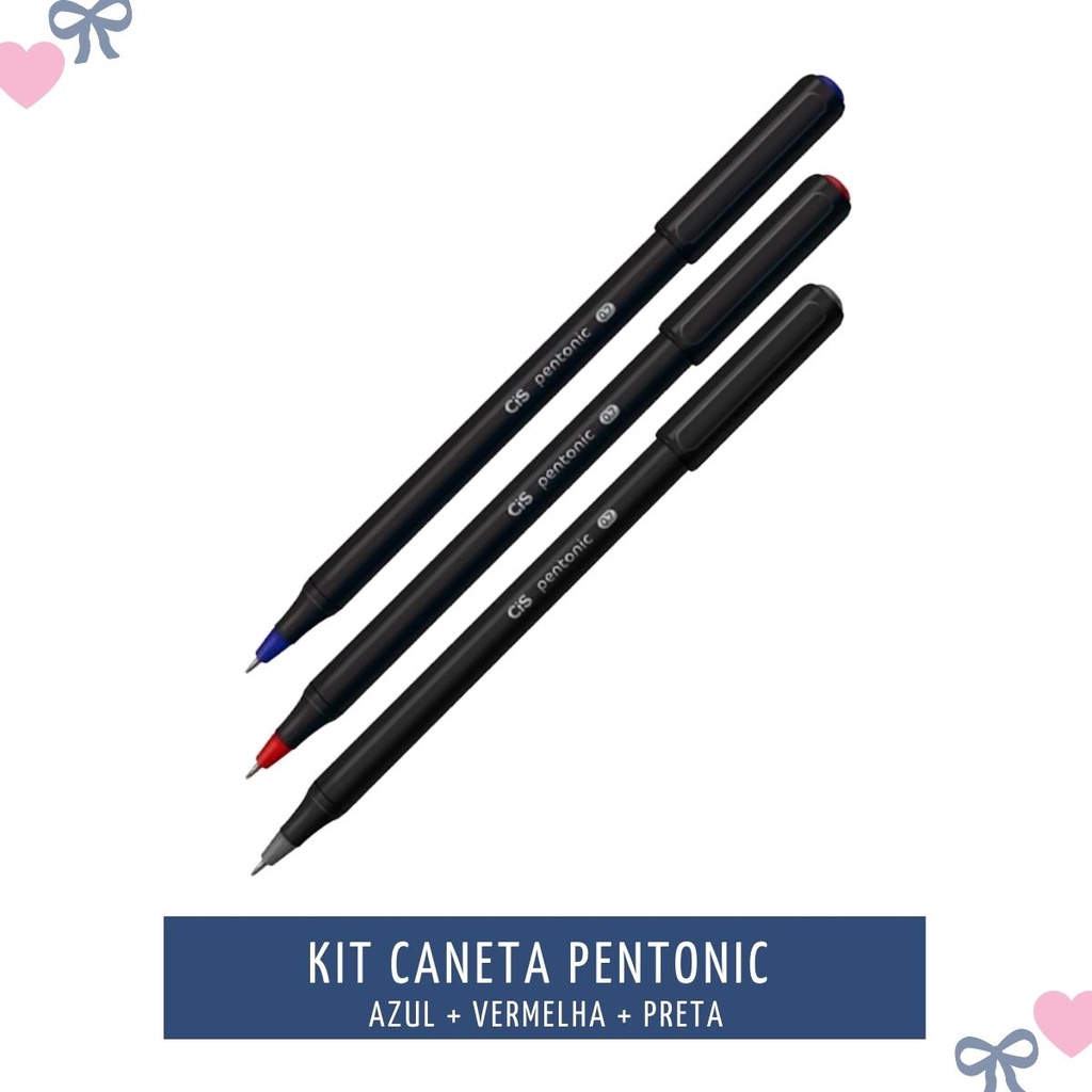 Caneta Pentonic Cis Kit C/ 3 Cores Azul + Vermelho + Preto em Oferta na Shopee