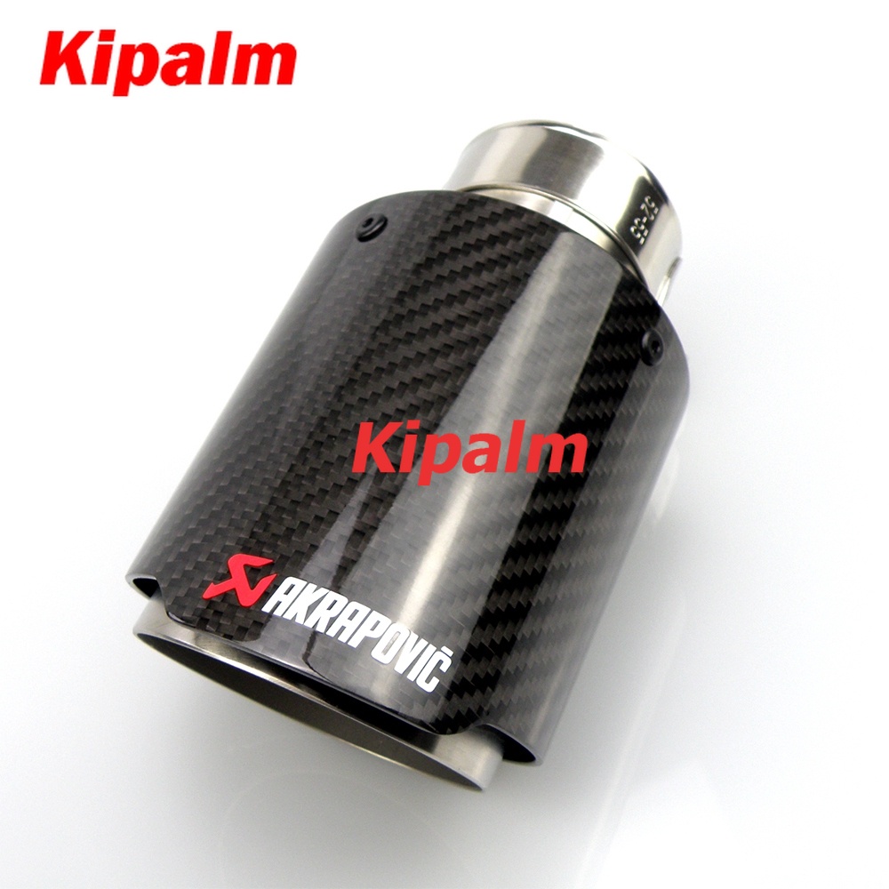 Kipalm Carbon Fiber Exhaust Tip Glossy Exhaust Pipe Muffler Tailpipe Bolt-On Rolled Edge with Black Stainless Steel Universal Inlet 77mm Outlet 114mm 