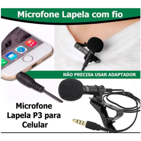 Microfone de Lapela Portátil Profissional  para Celular/Tablet (IOS e Android)