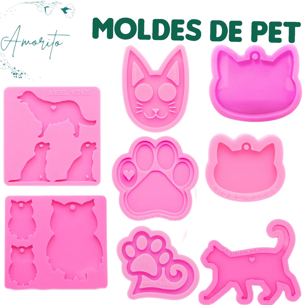 Moldes de silicone PET - Moldes com temas de animais, cachorro, gatos, coruja, gato auto defesa - Molde de pata, molde de patinha, molde de ossso, molde de cachorro, pingente pet, molde de chaveiro pet, molde de coruja, molde de gato