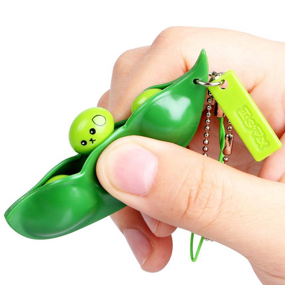 Cute Squishy Peas Keyring Edamame Keychain Mochi Bean K2M2 funny Toy Fidget O0D0 