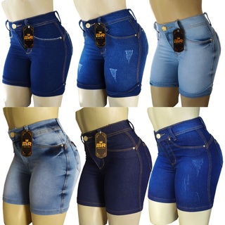 kit 4 Bermudas Jeans Feminino Cintura Alta Com Lycra