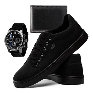 Kit Tenis Sapatenis Masculino Casual Macio Super Leve Costurado Barato + Relogio e Carteira