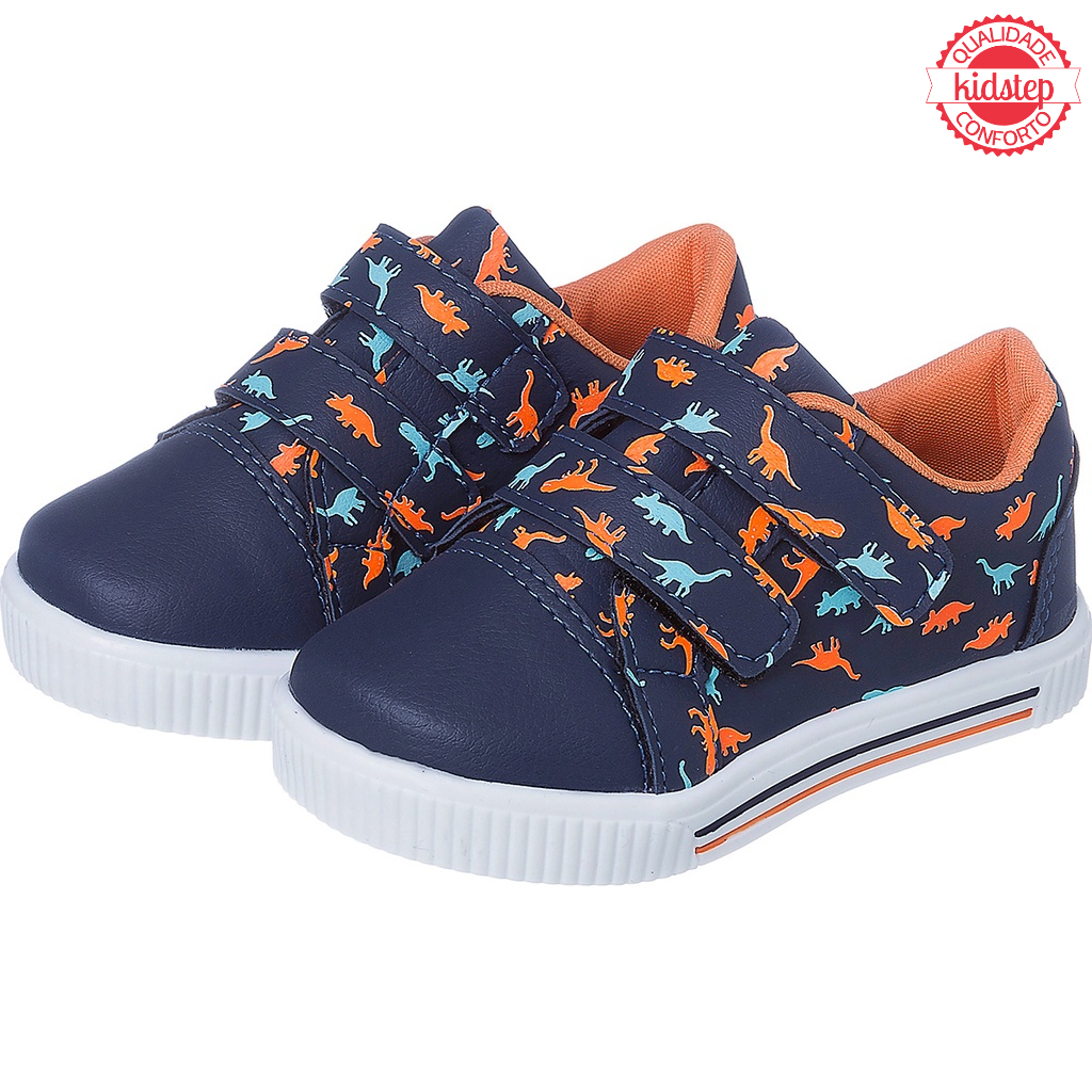Kidstep Tenis Infantil Masculino Menino Barato Dinossauro Marinho com Laranja em Oferta na Shopee