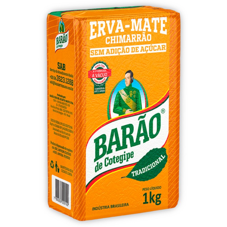 Erva Mate Chimarrão Barão de Cotegipe Tradicional 1kg a vácuo s/ açucar