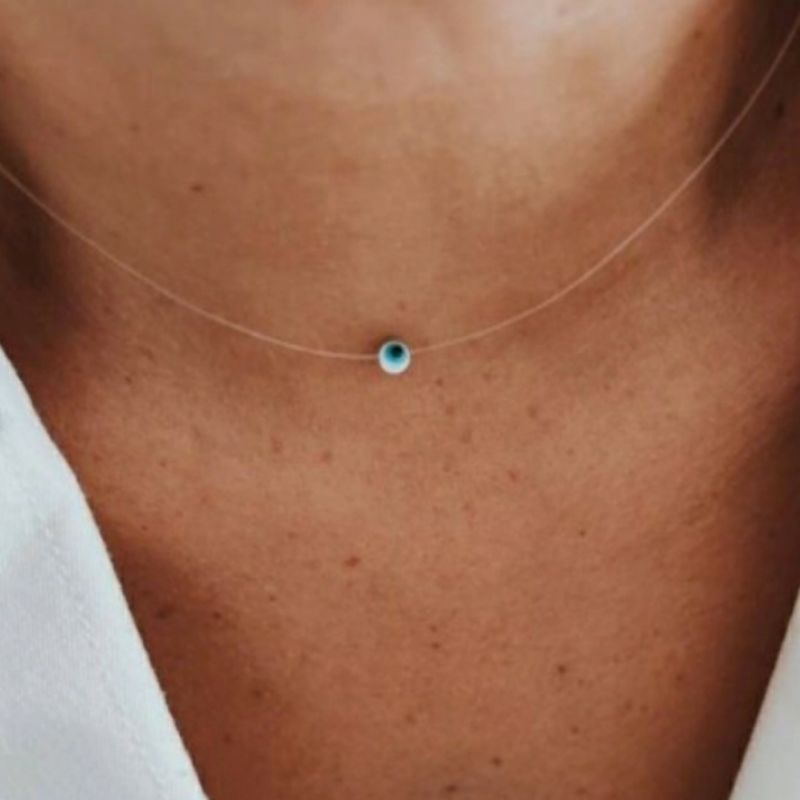 Colar choker ponto de luz, Olho Grego d Nilon.