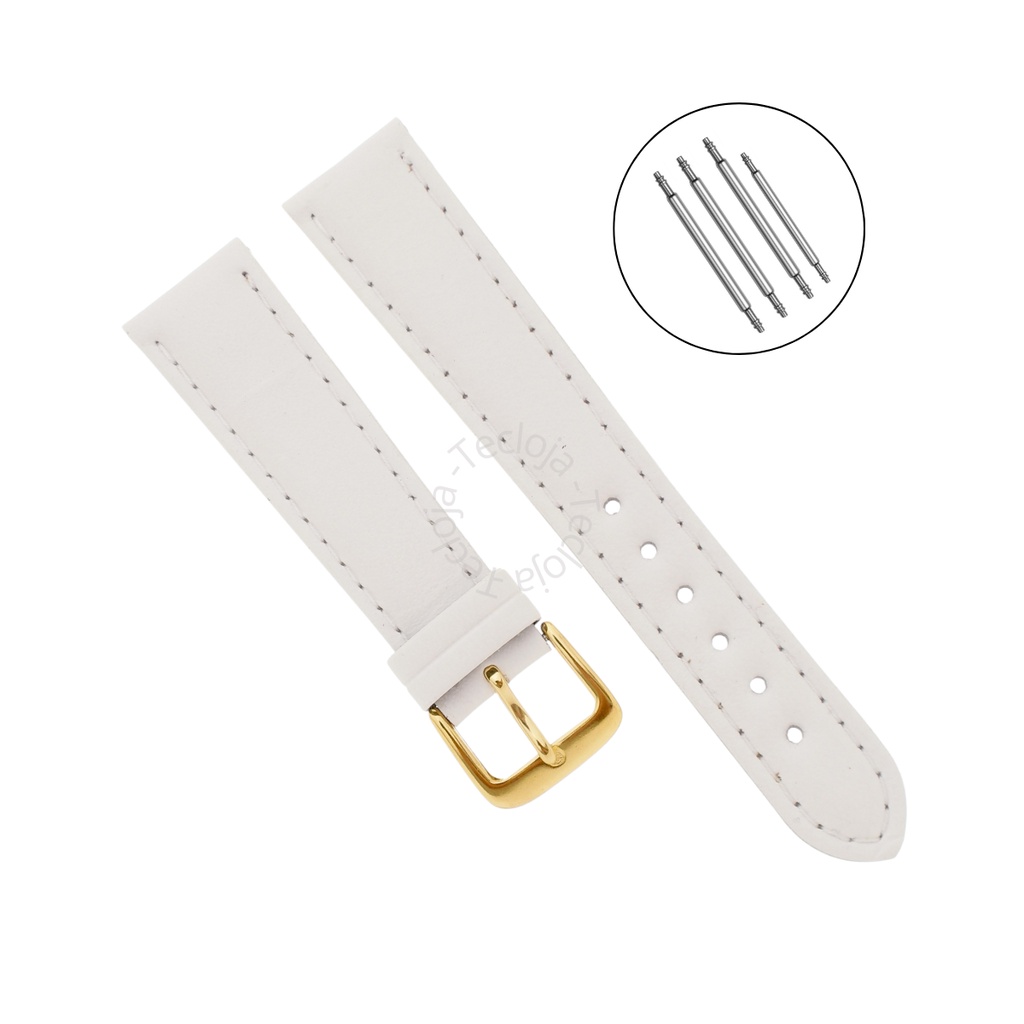 Pulseira Branca De Couro Com Fivela Dourada Para Relógio - Pulseira De Couro 20mm e 18mm
