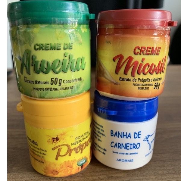 Kit 4 unidades Pomadinhas 50g (Sebo de carneiro, Micozil, Própolis e Aroeira)