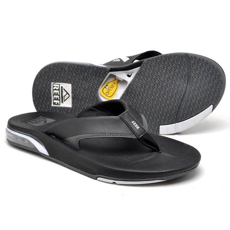 Chinelo Reef C/ Abridor De Garrafa Preto/Branco Prime CaiboxStore ...
