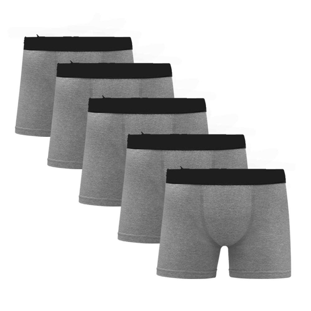 KIT 5 Cuecas Boxer Algodão Cotton Cinza Com Poliester C5 em Oferta na Shopee
