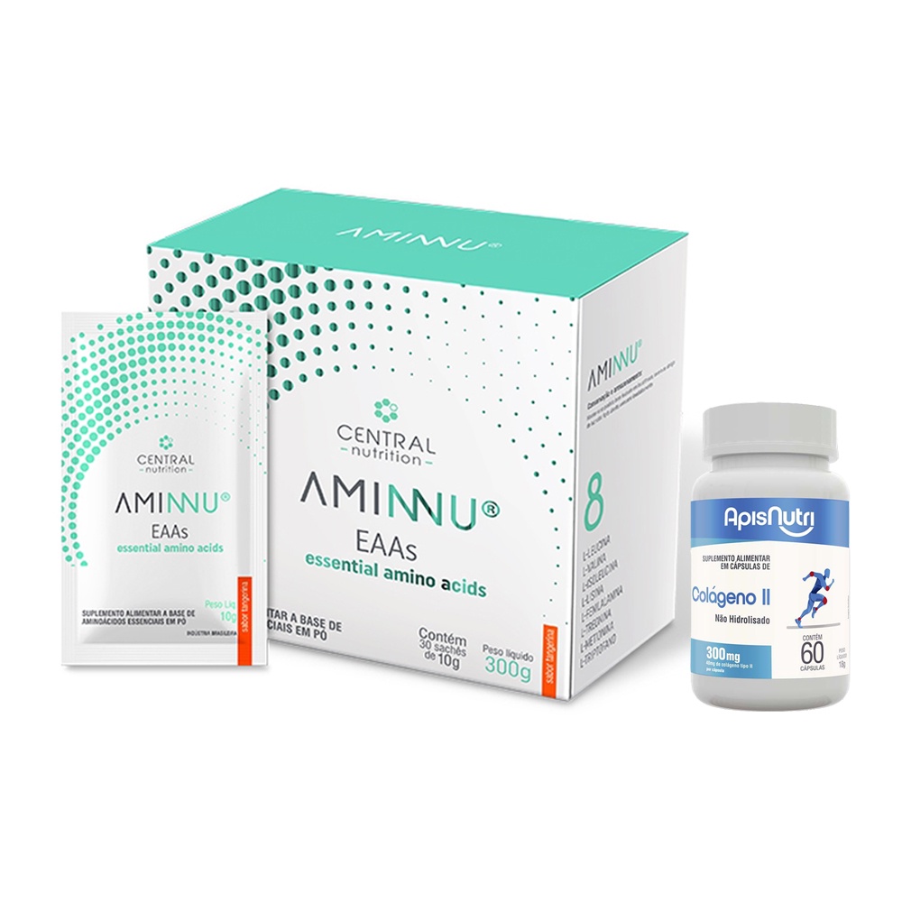 Eaas Aminnu 30 Sachês 10g Central Nutrition Aminoácidos Essenciais Colágeno Tipo 2 60caps 2138