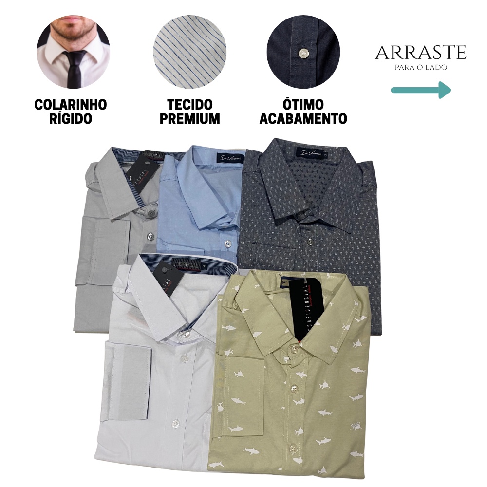 Kit 5 Camisa Social Masculina Manga Longa Sortidas Promoção Blusa Masculina Social Cores Sotidas Camiseta Social Masculina Cores Aleatórias