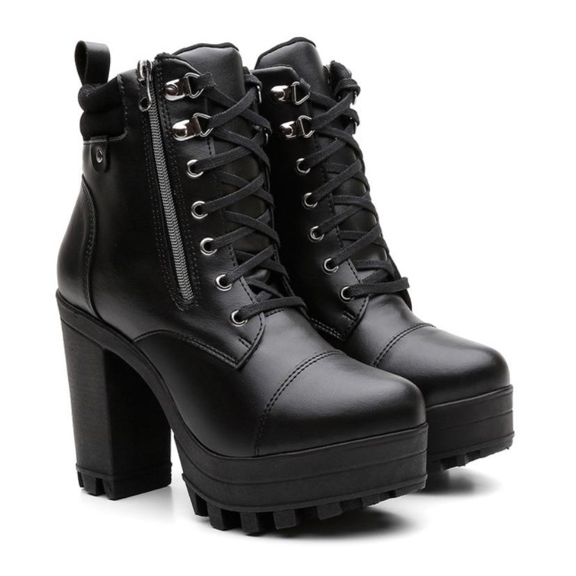 Bota Coturno Salto Tratorada Detalhe Ziper