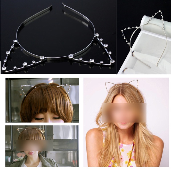 Tiara De Orelha De Gato Com Strass E Prata