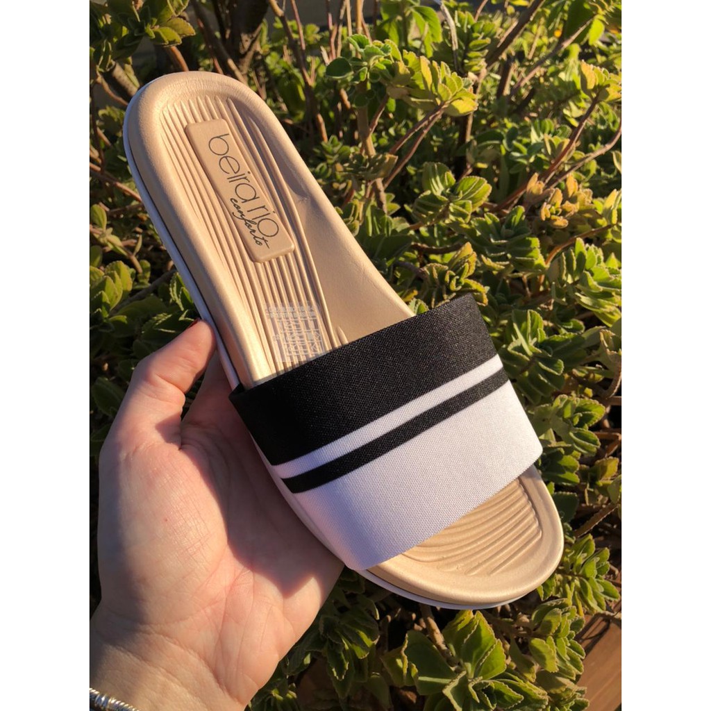 Chinelo Slide Beira Rio Feminino - Preto E Branco | Shopee Brasil