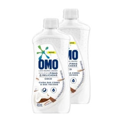 Kit 2 Lava-Roupas Omo Líquido Roupas Finas e Delicadas Coco com 450ml