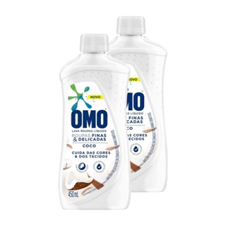 Kit 2 Lava-Roupas Omo Líquido Roupas Finas e Delicadas Coco 450ml em Oferta na Shopee