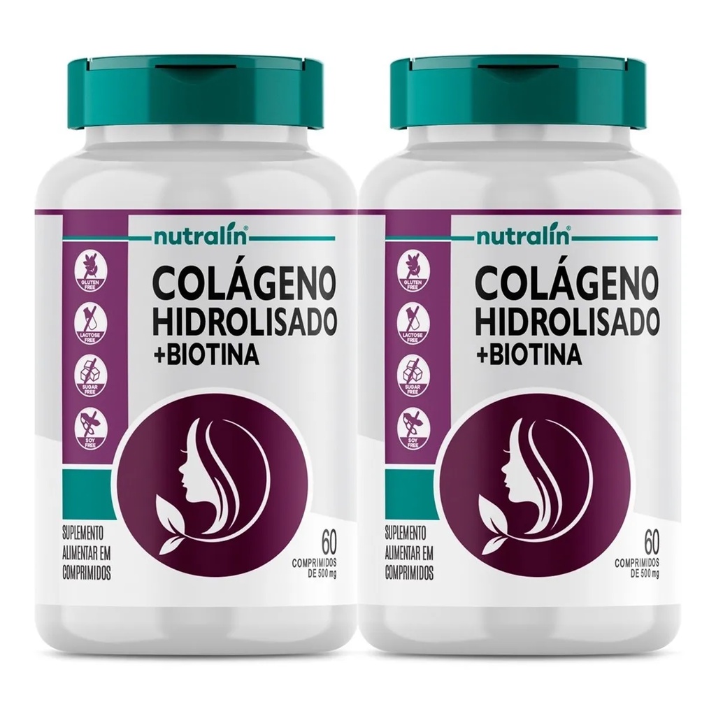 Colágeno Hidrolisado com Biotina - 2 Potes de 60 comprimidos Nutralin