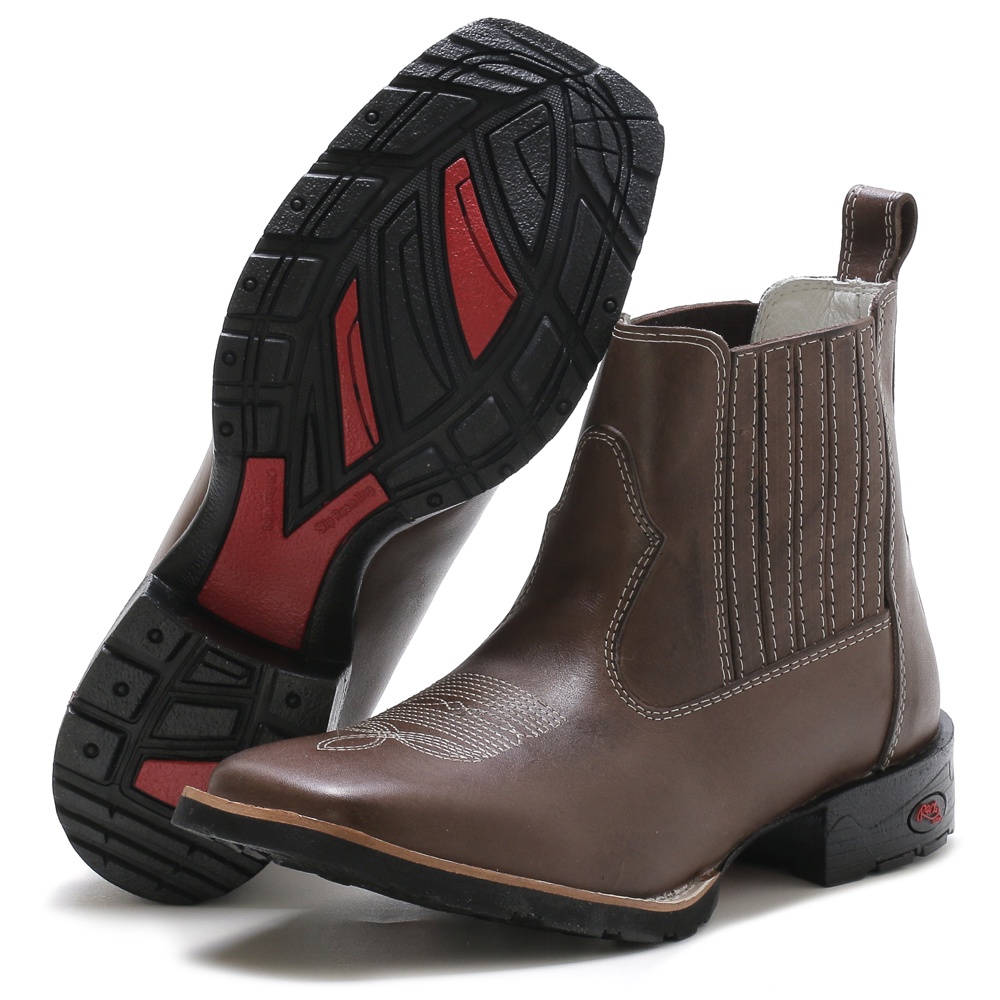 Bota Country Texana Bico Quadrado Rodeio Cavalgada Em Couro Confortável Bordada Botina