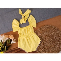 Lindo macaquinho bebe menina romper amarelo renda jardineira macaquinho luxo roupa da moda infantil