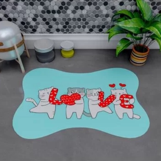Tapete Pet Gatinho Love Para Comedouro Osso 46x36