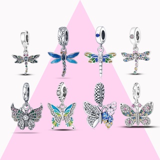 925 Borboleta De Prata E Libélula Pingente Miçanga , Adequado Para Pulseira Pan Charme Original Feminina Joias Presente