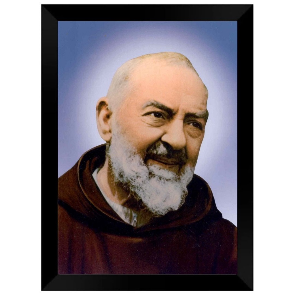 Quadro Decorativo Religioso 33x45 Padre Pio Moldura Preta