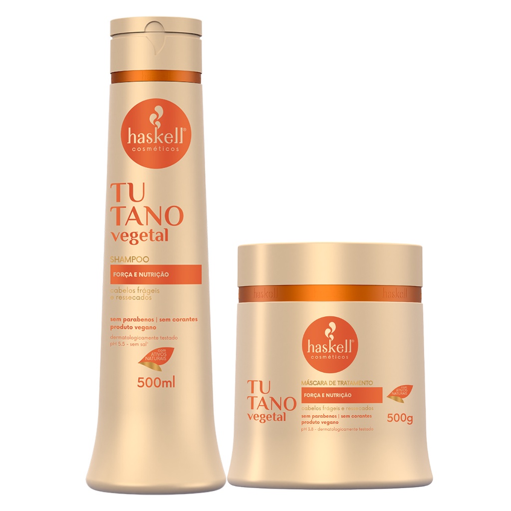 Kit Haskell Tutano Vegetal Shampoo e Máscara 500g/ml  Sem Corantes e Parabenos Vegano