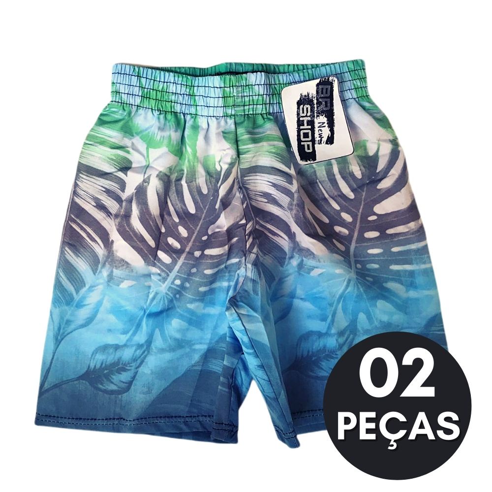 Kit 02 Bermuda Masculina de Elástico Menino Infantil e Juvenil Estampado Praia